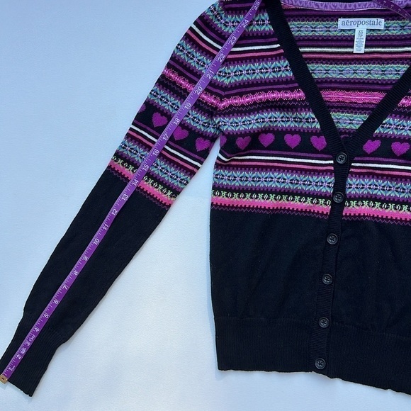 Aeropostale cute Pink/purple heart Striped Cardigan Sweater essential layer xs - Picture 3 of 9
